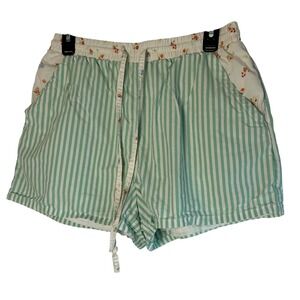 American Eagle‎ Green White Striped Floral Lined Lounge Pajama Shorts Womens M